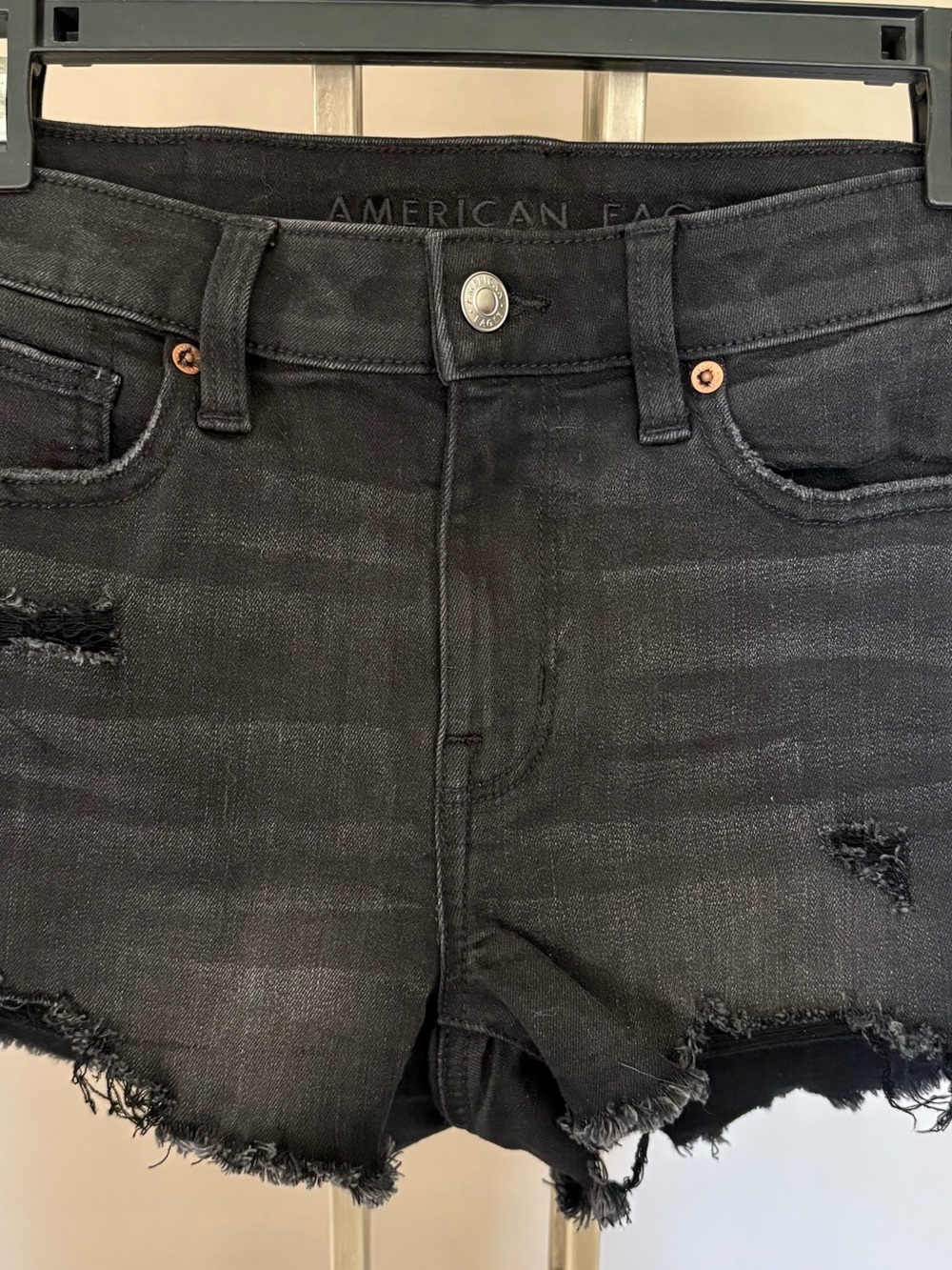 American Eagle Distressed Black Next Level Stretch Denim Jeans with Logo Patch